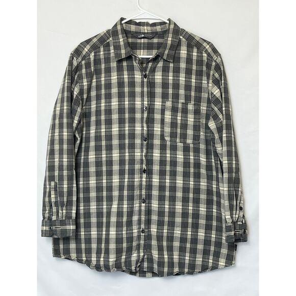 The North Face Women’s XL Cream Gray Plaid Flannel Long Sleeve Button Shirt - Picture 1 of 7